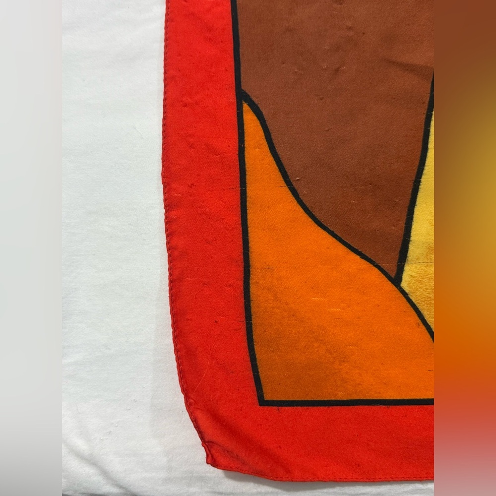 Picasso Style Art Scarf 33x35 Abstract Print Red Border Boho Wrap - Picture 8 of 10
